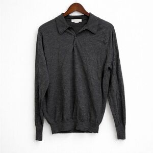 John Smedley Extrafine Merino Wool Knit Polo Sweater/Long Sleeve Collared Shirt